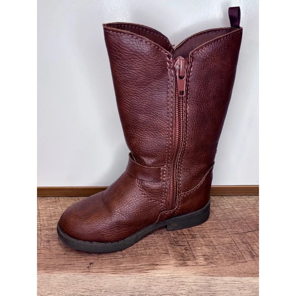 OshKosh B'gosh Tall Riding Boots Kids Size 6 Brown Buckle Zip Pebbled Leather